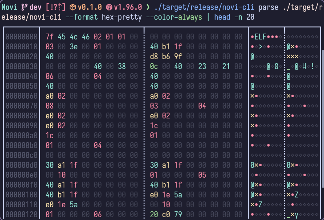 Hex output from the CLI client