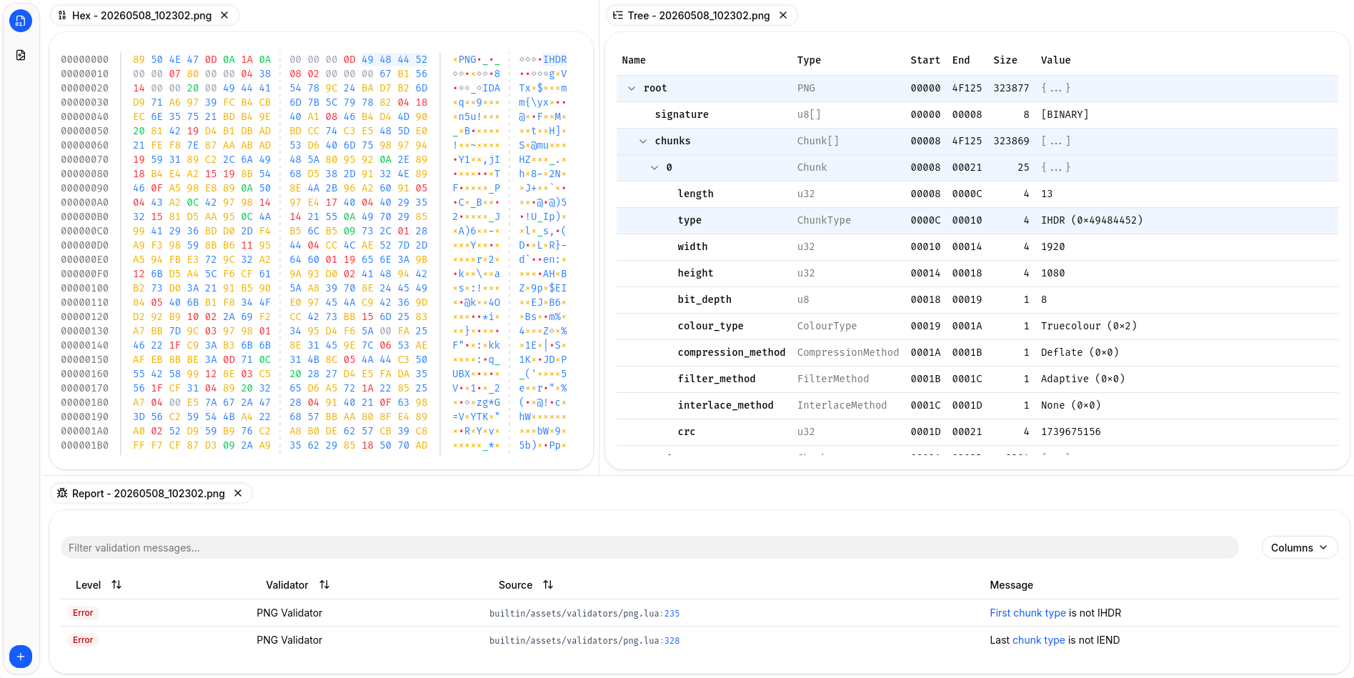 Validations run on a PNG